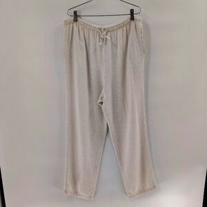 CLIO Off White Pull On Pants Flax Blend Size Medium Elastic Waist Drawstring Vtg